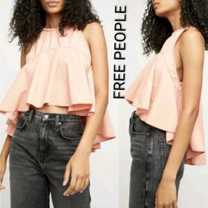 Free People Carla Tonal Striped Tank Swing Top Size XS Peach Coral Blouse Boho